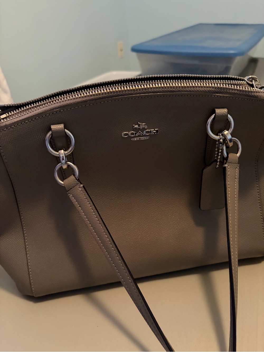 COACH Gray Leather Dome Satchel with Silver Hardware